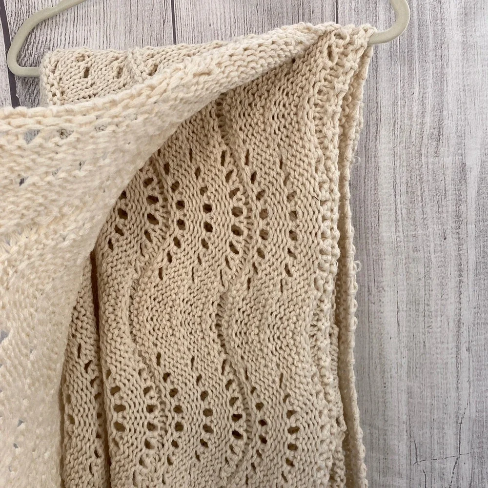 Shabby Chic Throw Blanket Cream Pointelle Fan Chunky Knit Scalloped Edge Country